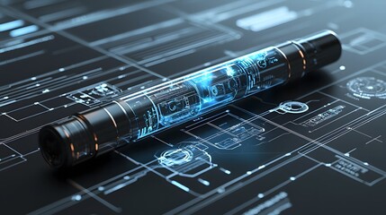 A sleek and modern futuristic vape pen with holographic controls digital displays and a high tech innovative design  This advanced electronic device showcases the potential of smart technology