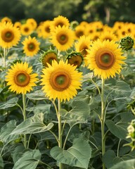 Obraz premium A field of sunflowers facing a vibrant midday sun
