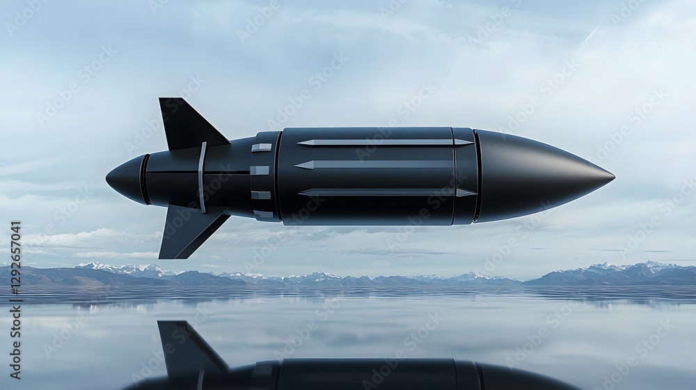 Aufkleber a sleek origami style paper rocket with futuristic edges hovering gracefully above a reflective surf
