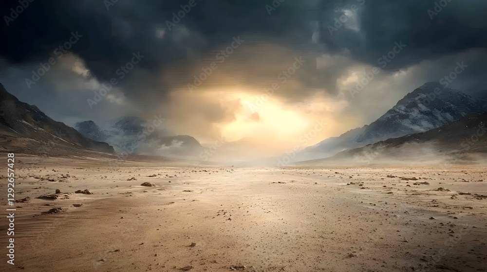 Poster a stunning and dramatic simulation of an intense alien storm raging across the barren otherworldly l