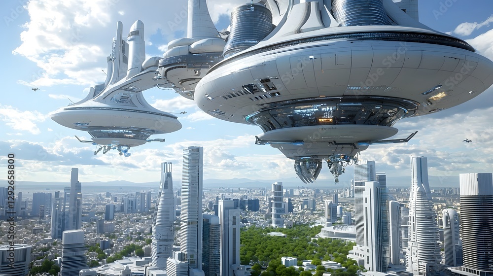 Aufkleber a visionary and futuristic scene showcasing advanced anti gravity technology effortlessly lifting ma