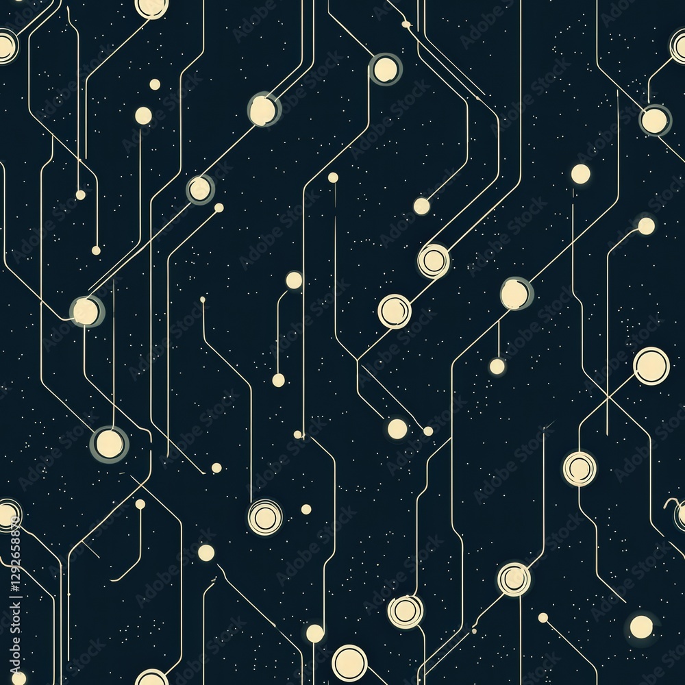Poster circuit board pattern featuring interconnected circles and lines illustrating modern electronic desi