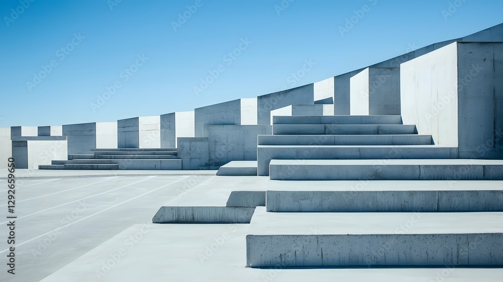 Poster Aerial view of a minimalist geometric concrete architecture of a modern track and field stadium with a symmetrical clean design of the grandstand seating area
