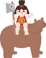 熊に乗るぷくぷく太って健康そうな金太郎の主線なしイラスト