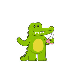 Animal Character Teaching 1 Crocodile Holding Beaker