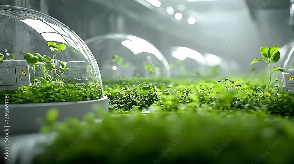 Poster Bioengineered Alien Habitat Seamlessly Integrating Diverse Flora and Advanced Technology in a Futuristic Greenhouse Environment  Showcasing Sustainable