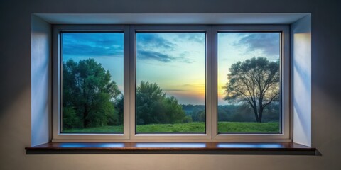 Fototapeta premium Darkened window with tinted film installation on wall for energy efficiency and ultraviolet protection, ultraviolet protection, energy efficiency