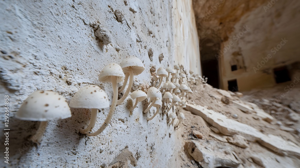 Poster captivating close up photograph showcasing the cellular adaptation and resilience of fungi growing o