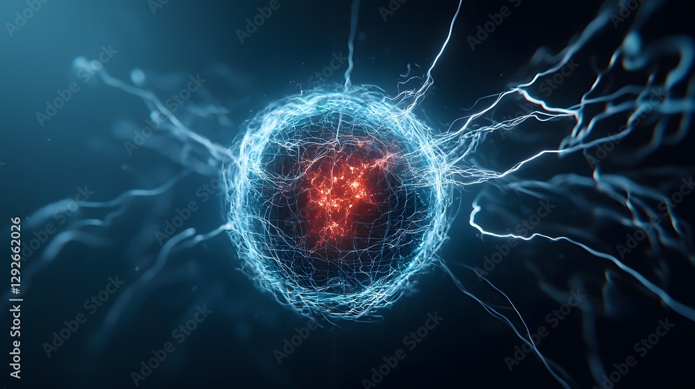 Poster captivating digital artwork depicting an alien intelligence core encased in a swirling ethereal plas