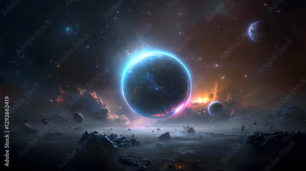 Aufkleber captivating interdimensional portal with shimmering iridescent energy fields in a cosmic landscape s