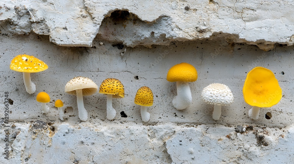 Poster Close up photograph showcasing the cellular adaptation and resilience of fungi growing on the weathered walls of a high radiation environment  The intricate textures patterns