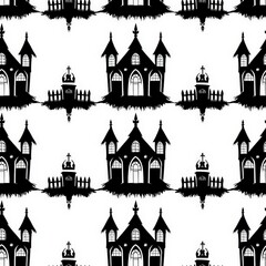 Obraz premium Striking black and white pattern featuring a historic church surrounded by intricate designs