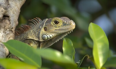 Iguana Lives in a Tropical Forest depicting In the midst of lush foliage, Generative AI