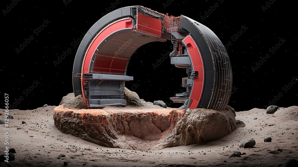 Poster cutaway model of volcanic activity and tectonic movement on the surface of the exoplanet proxima b i