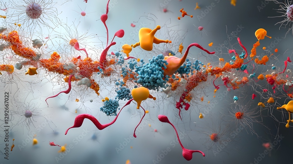 Poster detailed 3d molecular model showcasing the complex structure of melanin a pigment found in specializ