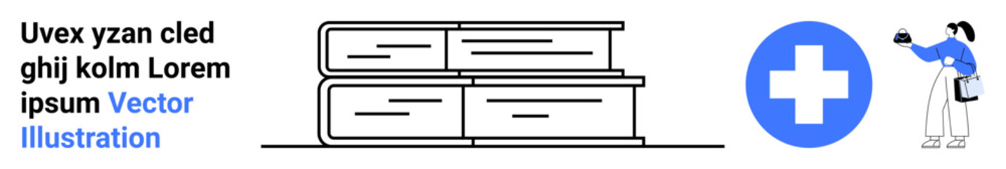 Stack of books with a blue medical cross symbol and a person scanning with a smartphone. Ideal for education, health, technology, telemedicine, e-learning, innovation, flat landing page banner