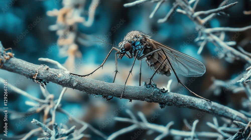 Poster close-up of insect on small branch with nature background in soft focus and unique color palette