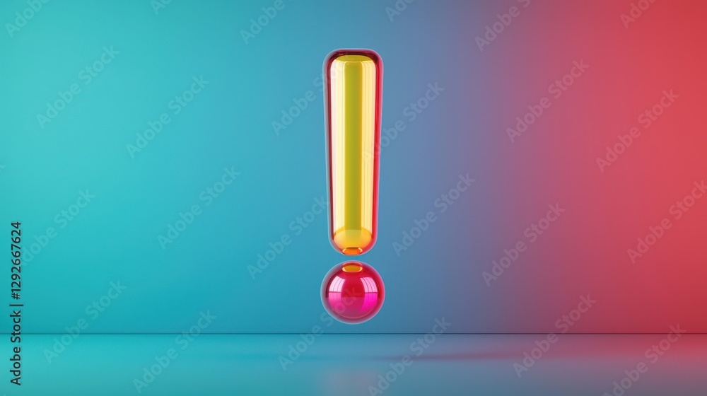 Poster levitating exclamation mark in colorful translucent display modern studio environment digital art co