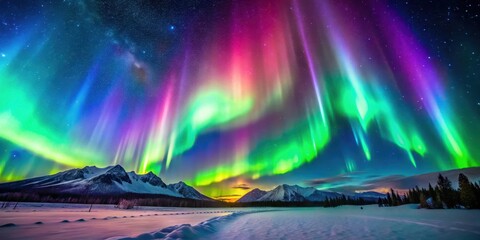 Colorful LED lights forming a beautiful aurora borealis display in the night sky
