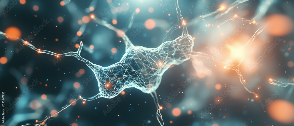 Leinwandbilder network of interconnected neurons with glowing synapses, abstract and futuristic, represents neural connections and brain activity. image conveys sense of complexity and innovation