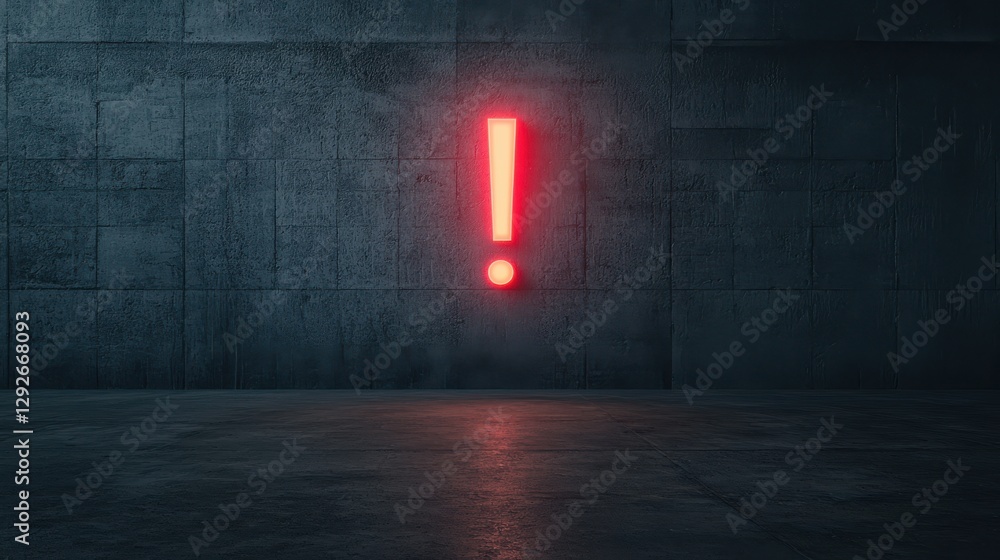 Poster a dark void glowing exclamation mark mysterious setting visual art isolated perspective surreal conc