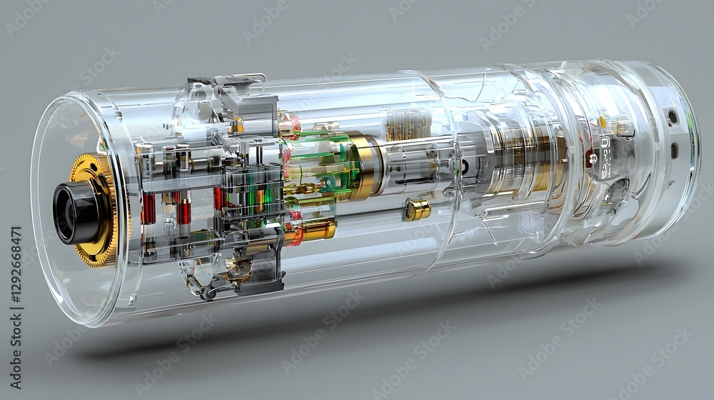 Poster Detailed cutaway showcasing the intricate internal components and airflow dynamics of a vape atomizer device  This transparent