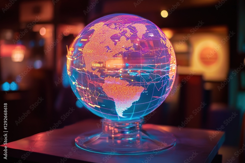 Poster a glowing hologram of a globe displaying interconnected data points