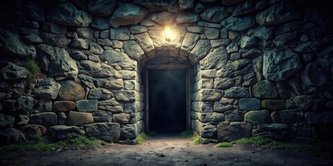 Dark cavern entrance leads to a mysterious opening in stone wall, stone, cavern, stone,cavern,tomb,darkness