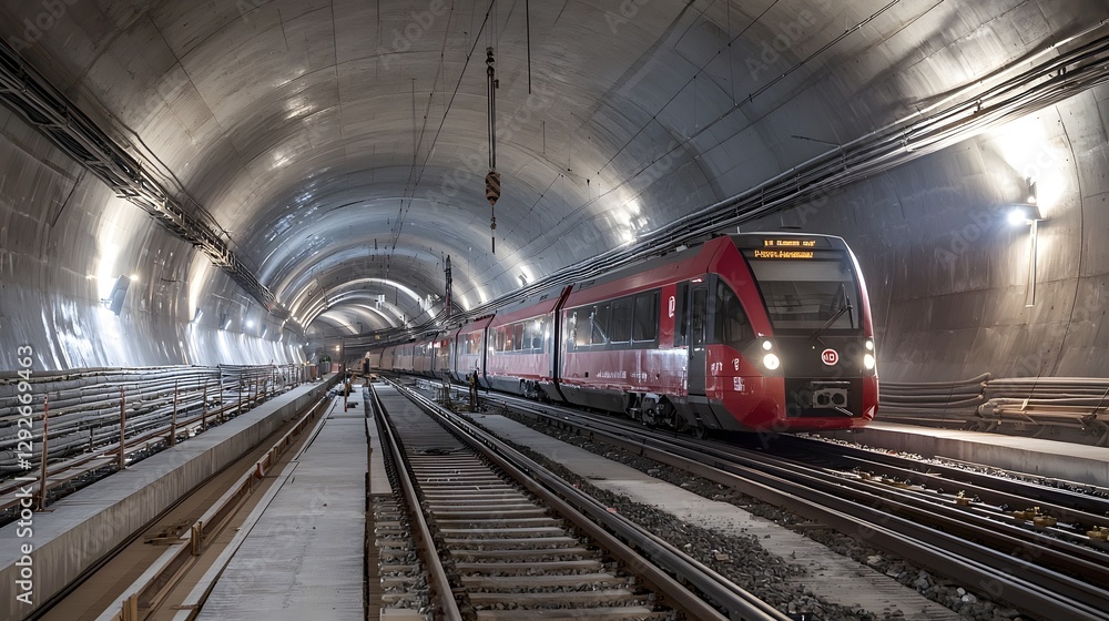 Poster Detailed sectional image depicting the intricate construction of multi level railway tunnels showcasing the of both freight and passenger transportation systems within the underground infrastructure