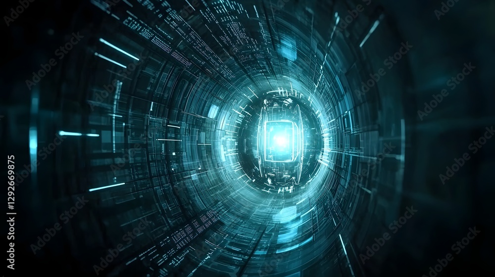 Leinwandbilder digital of an advanced alien propulsion system creating a shimmering blue warp tunnel or portal for faster than light space travel through hyperspace or another dimension