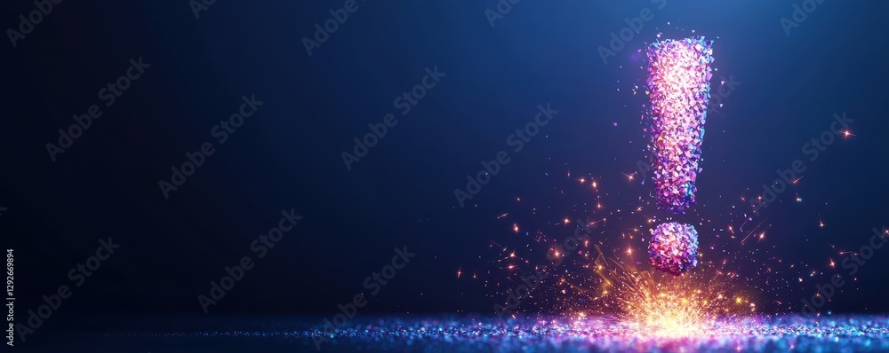 Poster dynamic exclamation mark art virtual gallery digital artwork vibrant atmosphere close-up view colorf