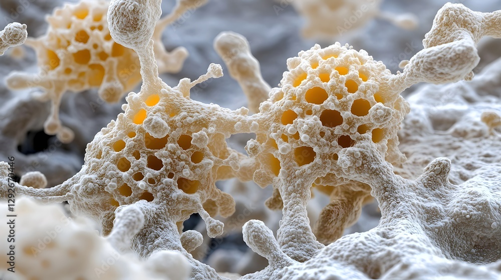 Poster Electron Microscope Image Showcasing the Intricate Structure and Melanin Layers of Fungal Cells Adapted to Absorb Gamma Radiation Providing Insight into Microscopic Life and Scientific