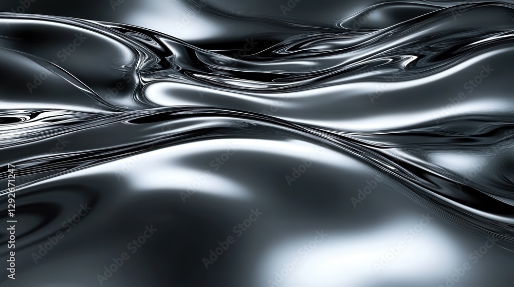 Aufkleber abstract flowing black liquid surface with smooth waves and reflections, creating a serene atmospher
