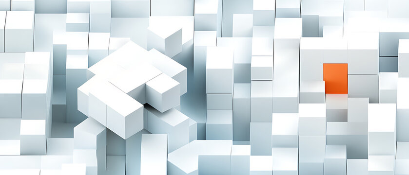 Exploring abstract structures in a minimalist environment a geometric composition of white blocks