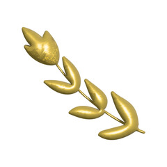 3D Rendered Golden Floral Branch for a Design Element