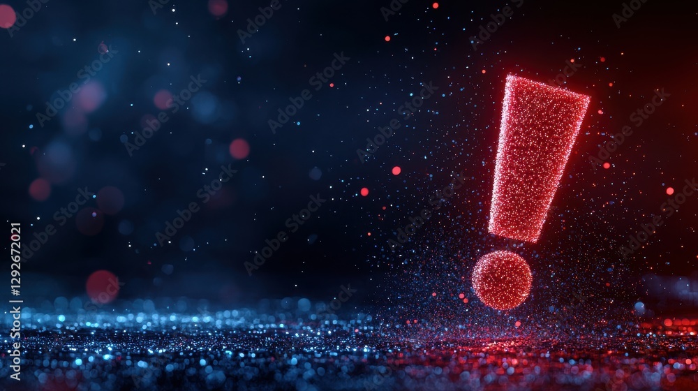 Poster floating exclamation mark in a dark cyber world 3d art futuristic environment dynamic viewpoint