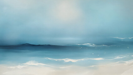 Fototapeta premium A serene, abstract landscape with soft, blended shades of blue and white, suggesting a misty sky or a calm body of water, with a subtle hint of texture.