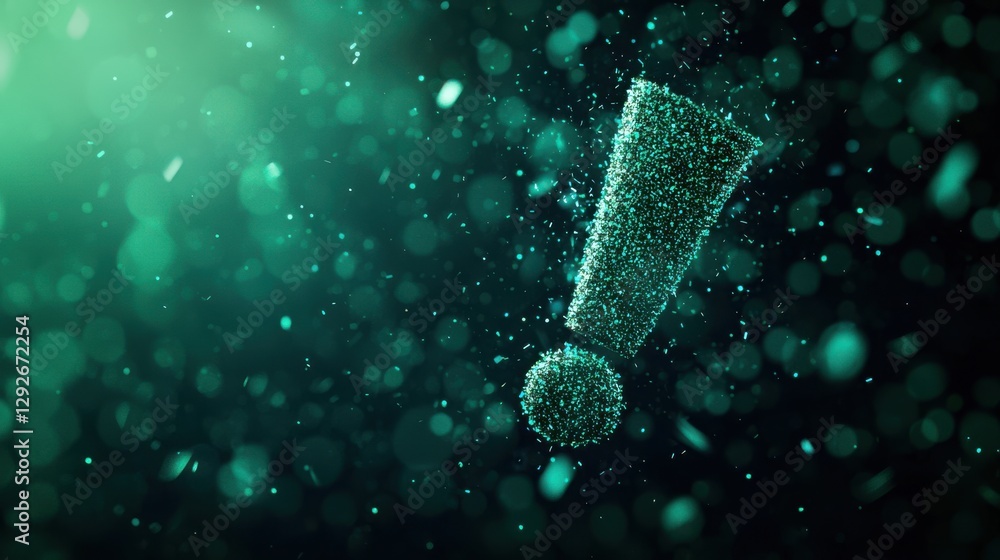 Poster floating exclamation mark of letters underwater scene 3d animation ethereal environment surreal conc
