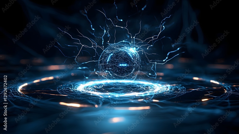 Poster Futuristic and dynamic visualization of an alien intelligence core encased in a swirling plasma field representing the power and complexity of advanced digital technology and computational systems