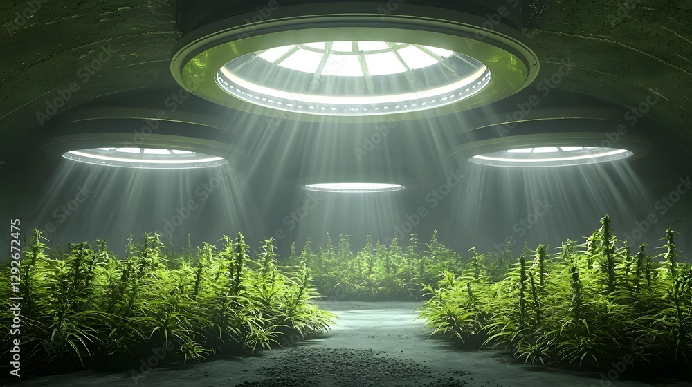 Poster futuristic and innovative extraterrestrial agriculture system using advanced light beam technology t