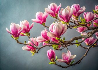 Obraz premium Aerial perspective of a branching pink magnolia, capturing floral detail.