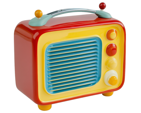 Colorful children radio with cartoon designs, featuring retro style and vibrant colors, perfect for playful environments