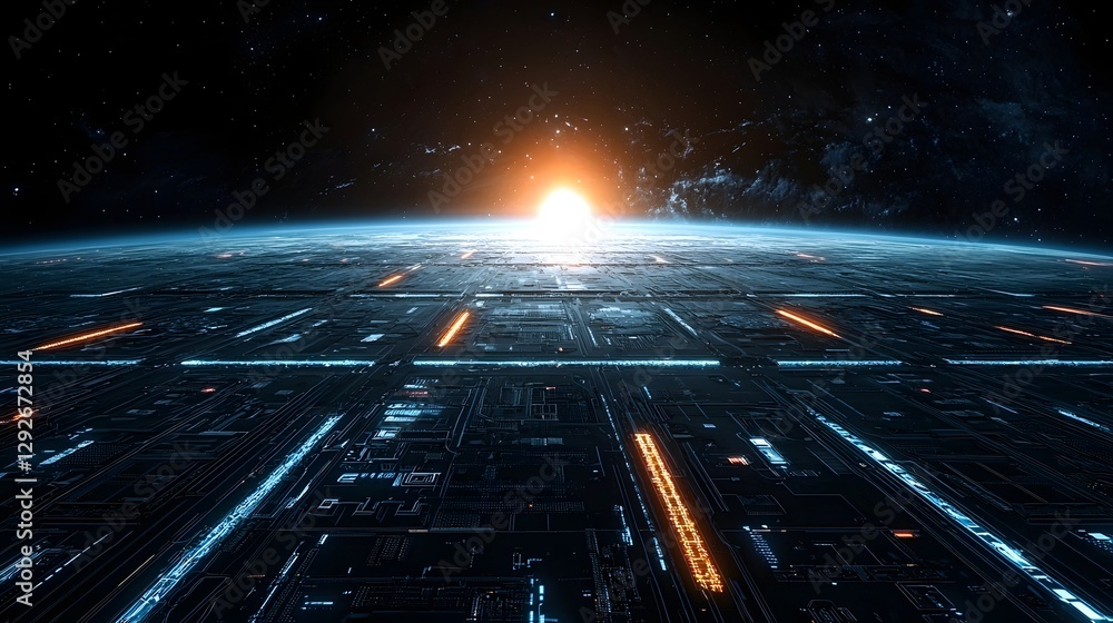 Aufkleber Futuristic and visually stunning image depicting an alien energy grid system harnessing cosmic radiation across the surface of a distant planet  The intricate