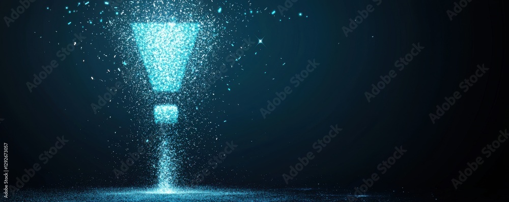 Poster digital pixels forming an exclamation mark virtual space graphic design futuristic environment close