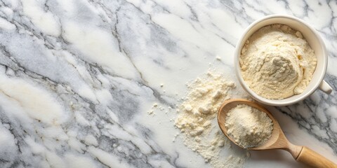 Fresh flour and yeast mixture on a marble countertop, meal, baking,  meal, baking, counter