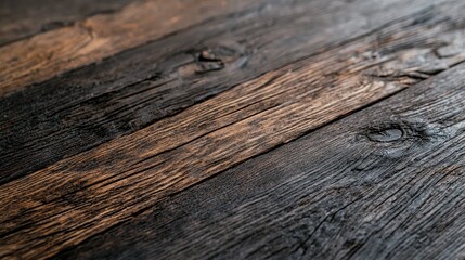Obraz premium Close-up view of dark wood planks, ideal for showcasing textures