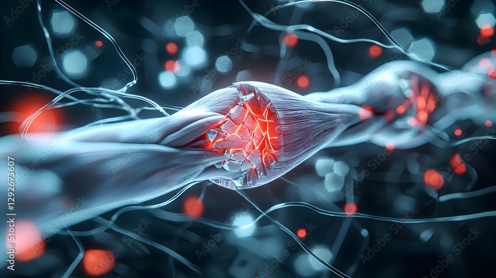 Poster glowing abstract 3d model of stressed muscle tissue a captivating digital visualization of the intri