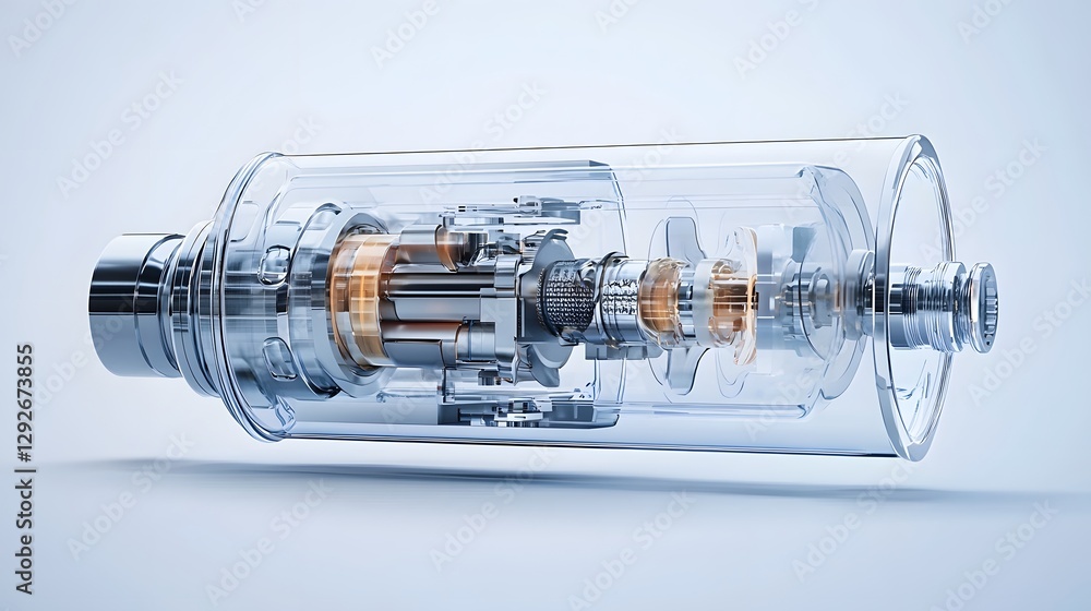 Poster highly detailed cutaway showcasing the intricate inner workings and airflow dynamics of a vape atomi
