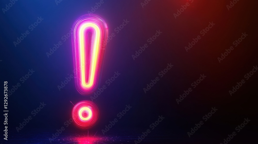 Poster dynamic holographic exclamation mark digital space 3d art futuristic environment abstract concept