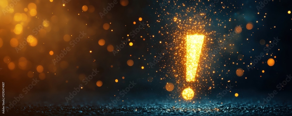 Poster glowing exclamation mark in deep space cosmic visual sci-fi environment unseen perspective